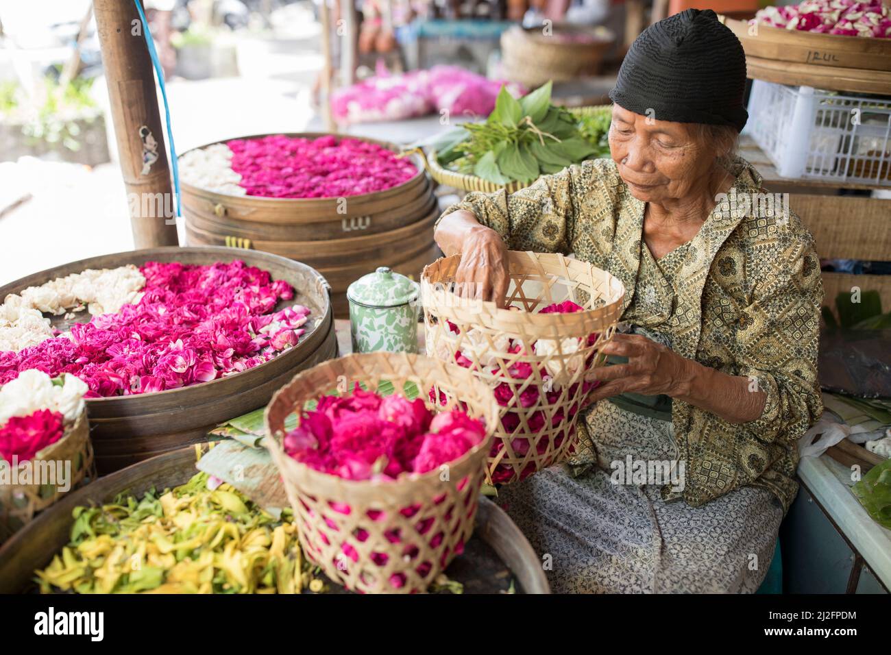 Obst- und Blumenmarkt in Yogyakarta, Indonesien. Stockfoto
