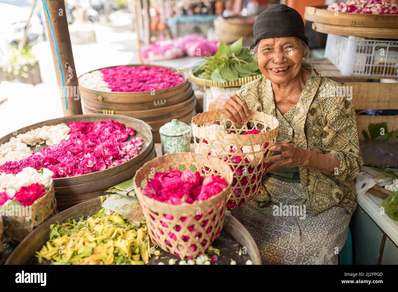 Obst- und Blumenmarkt in Yogyakarta, Indonesien. Stockfoto
