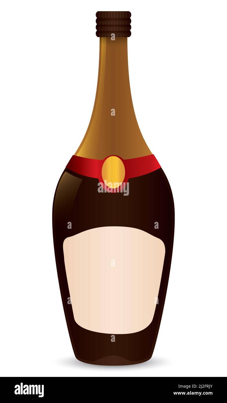 Ungekorkelte Wein- oder Champagnerflasche mit leerem Etikett, bereit, bei besonderen Veranstaltungen begeistert zu werden. Isoliert auf weißem Hintergrund. Stock Vektor