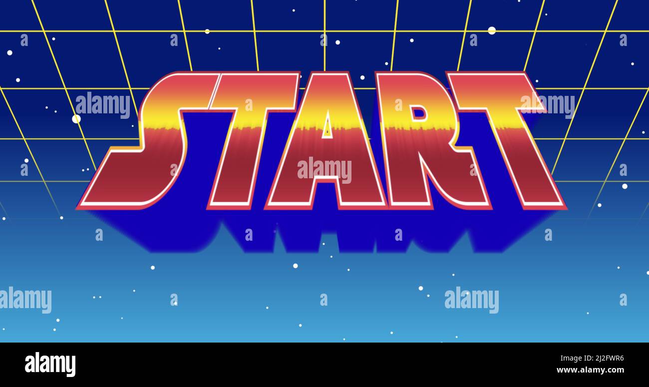 Starttext und futuristischer Hintergrund Stockfoto