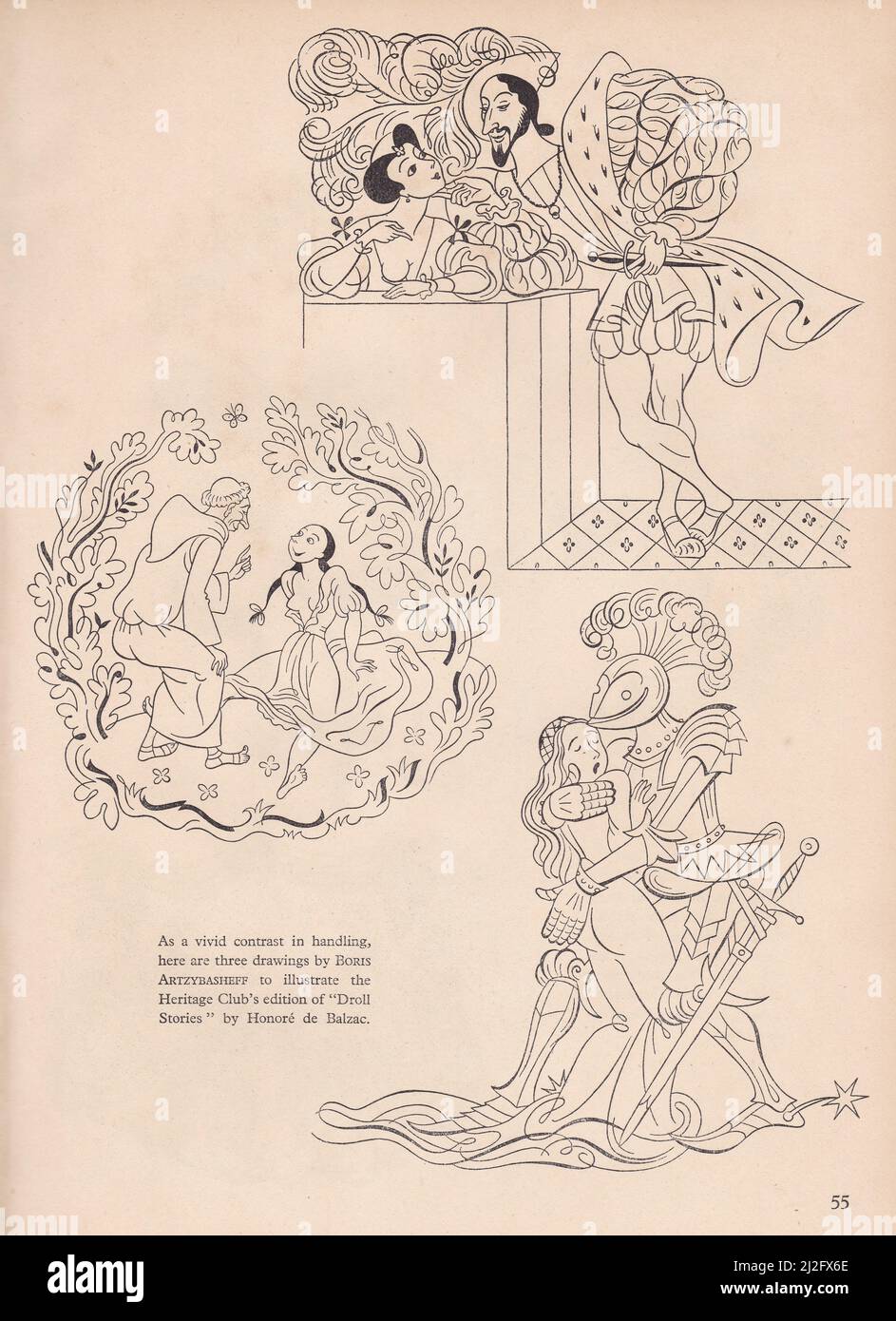Zeichnungen von Boris Artzybasheff - The Heritage Club Edition von Droll Stories von Honore de Balzac. Stockfoto