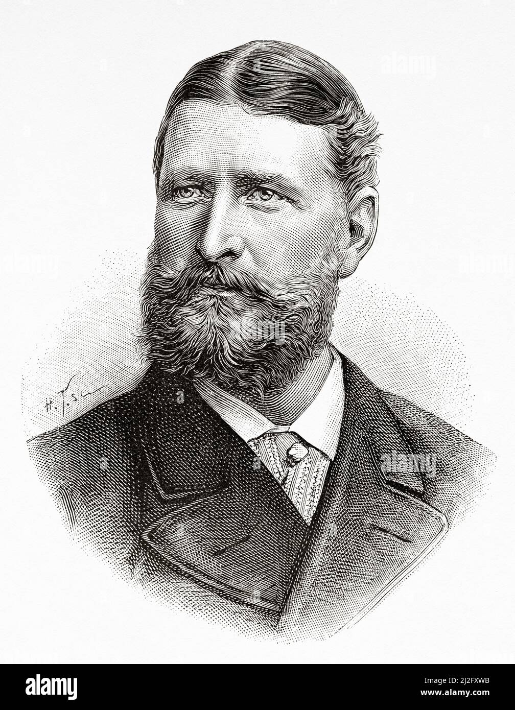 Adolf Arnold Louis Palander Kommandant des SS Vega-Schiffes (1842-1920) Schwedischer Offizier Kapitän. Die Reise von La Vega durch Asien und Europa von Adolf Erik Nordenskiold 1879-1880, Le Tour du Monde 1882 Stockfoto
