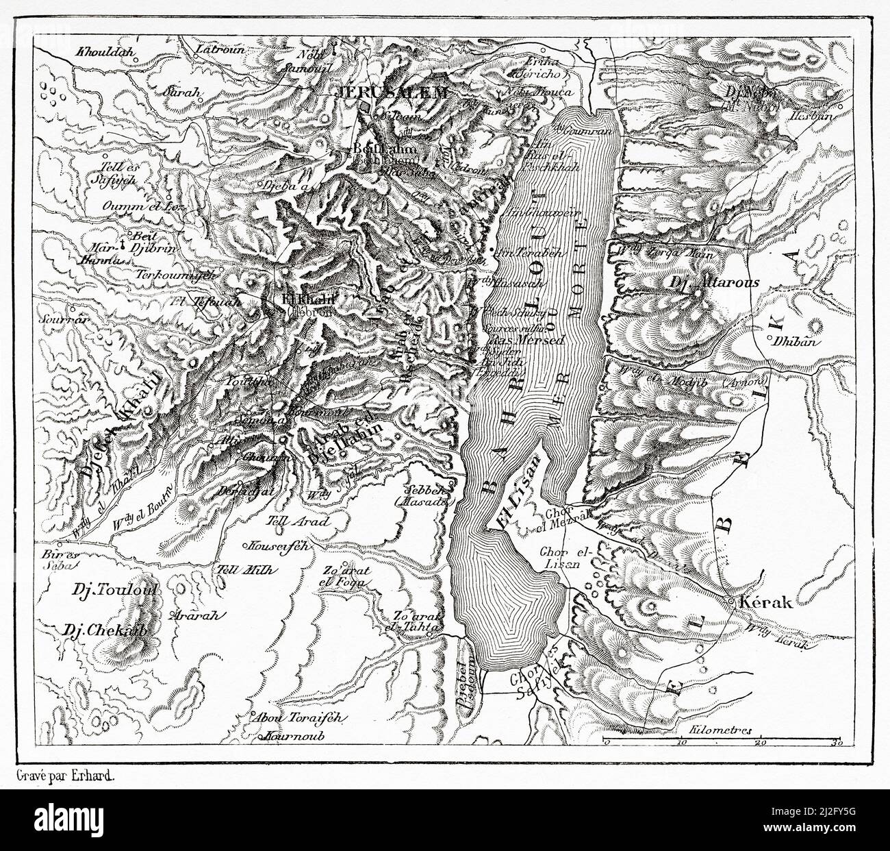 Alte Karte des Toten Meeres. Israel, Naher Osten, Orient. Syrien von Charles Louis Lortet (1836-1909) Le Tour du Monde 1882 Stockfoto