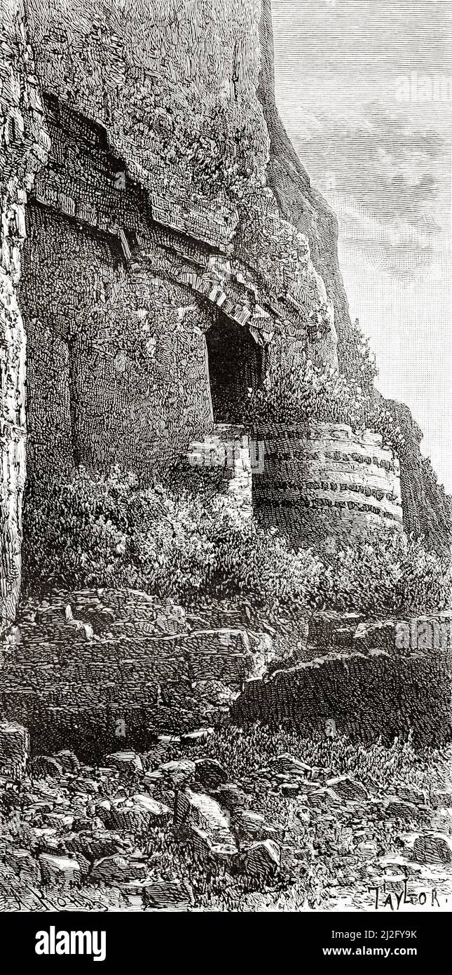 Arbel Höhlen in Galilee, Israel, Naher Osten, Orient. Syrien von Charles Louis Lortet (1836-1909) Le Tour du Monde 1882 Stockfoto