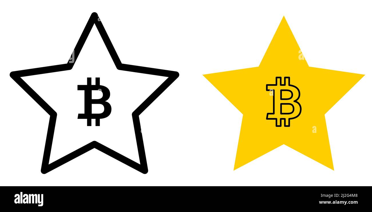 Bitcoin-Symbol in fünf spitzen Stern, btc-Symbol oder Logo Stock Vektor