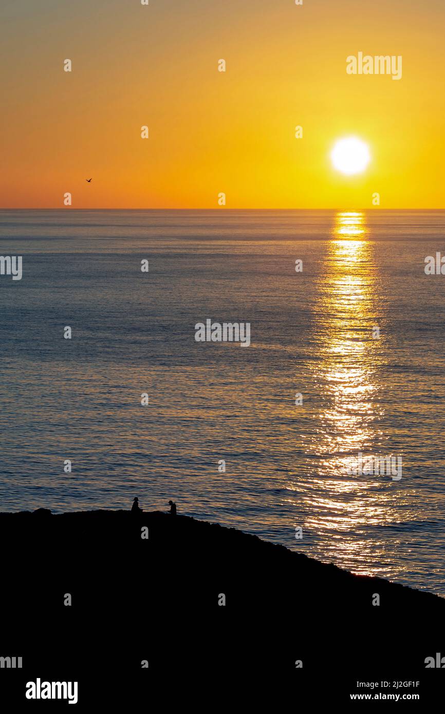 Sonnenuntergang am Strand von Monsul, Cabo de Gata Nijar, Andalusien Spanien Stockfoto