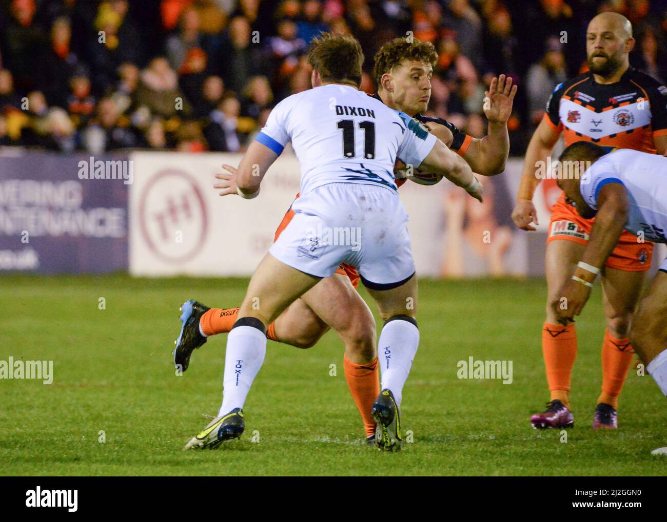Castleford, Großbritannien. 1. April 2022. Betfred Super League-Spiel zwischen Castleford Tigers und Toulouse Olympique XIII bei der Mend-A-Hose-Jungle, Castleford, West Yorkshire, Großbritannien am 1.. April 2022 Credit: Craig Cresswell/Alamy Live News Stockfoto