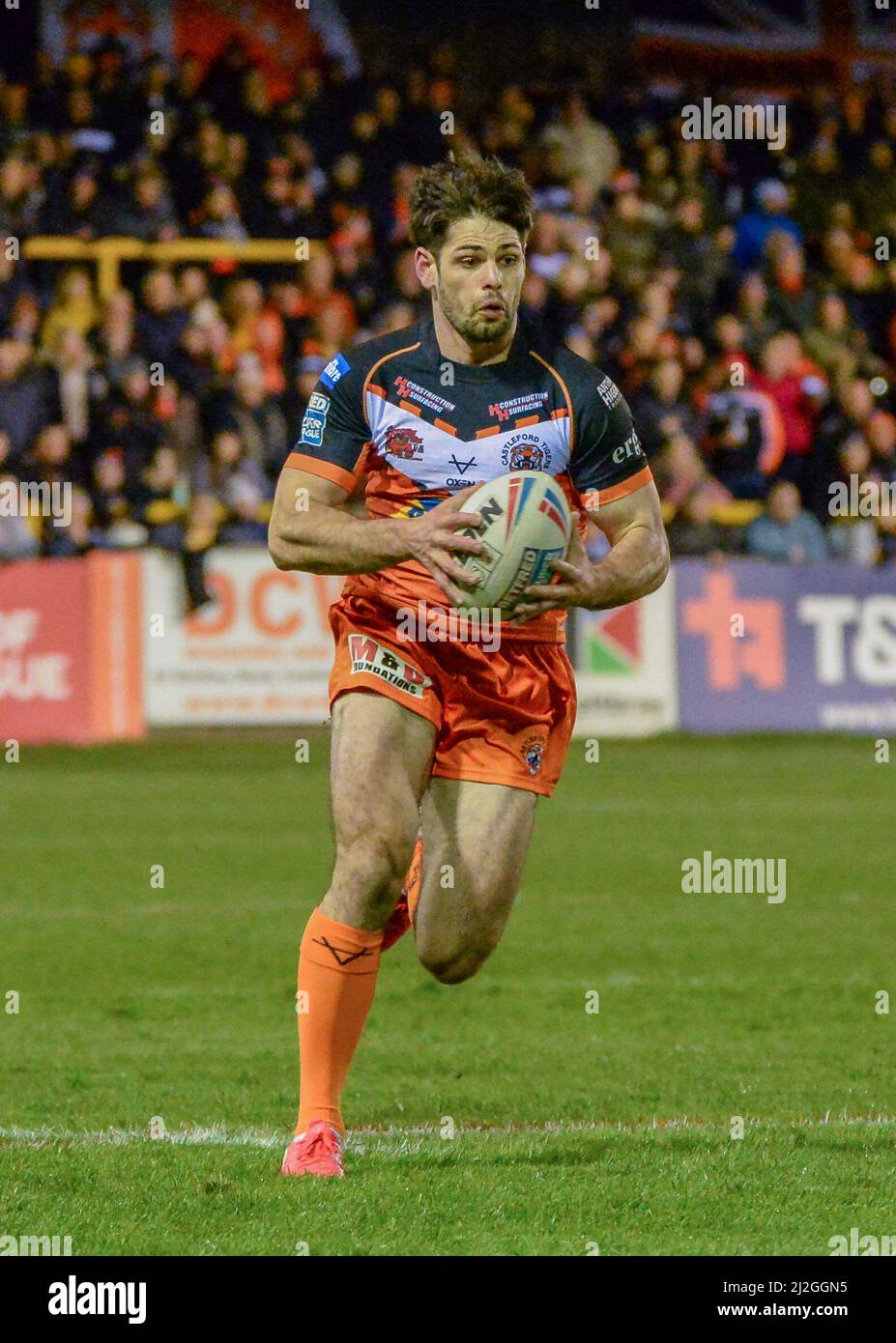 Castleford, Großbritannien. 1. April 2022. Betfred Super League-Spiel zwischen Castleford Tigers und Toulouse Olympique XIII bei der Mend-A-Hose-Jungle, Castleford, West Yorkshire, Großbritannien am 1.. April 2022 Credit: Craig Cresswell/Alamy Live News Stockfoto