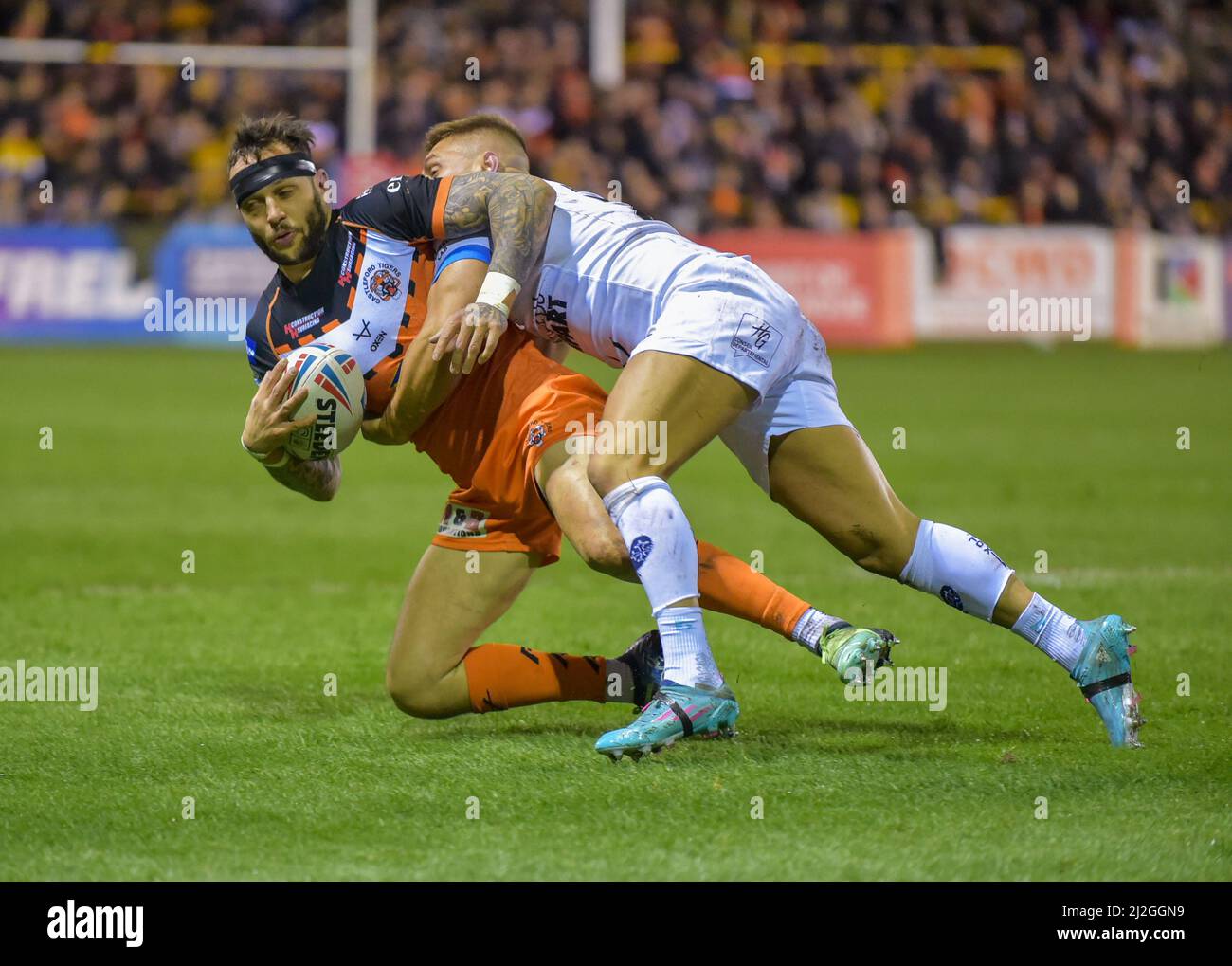 Castleford, Großbritannien. 1. April 2022. Betfred Super League-Spiel zwischen Castleford Tigers und Toulouse Olympique XIII bei der Mend-A-Hose-Jungle, Castleford, West Yorkshire, Großbritannien am 1.. April 2022 Credit: Craig Cresswell/Alamy Live News Stockfoto