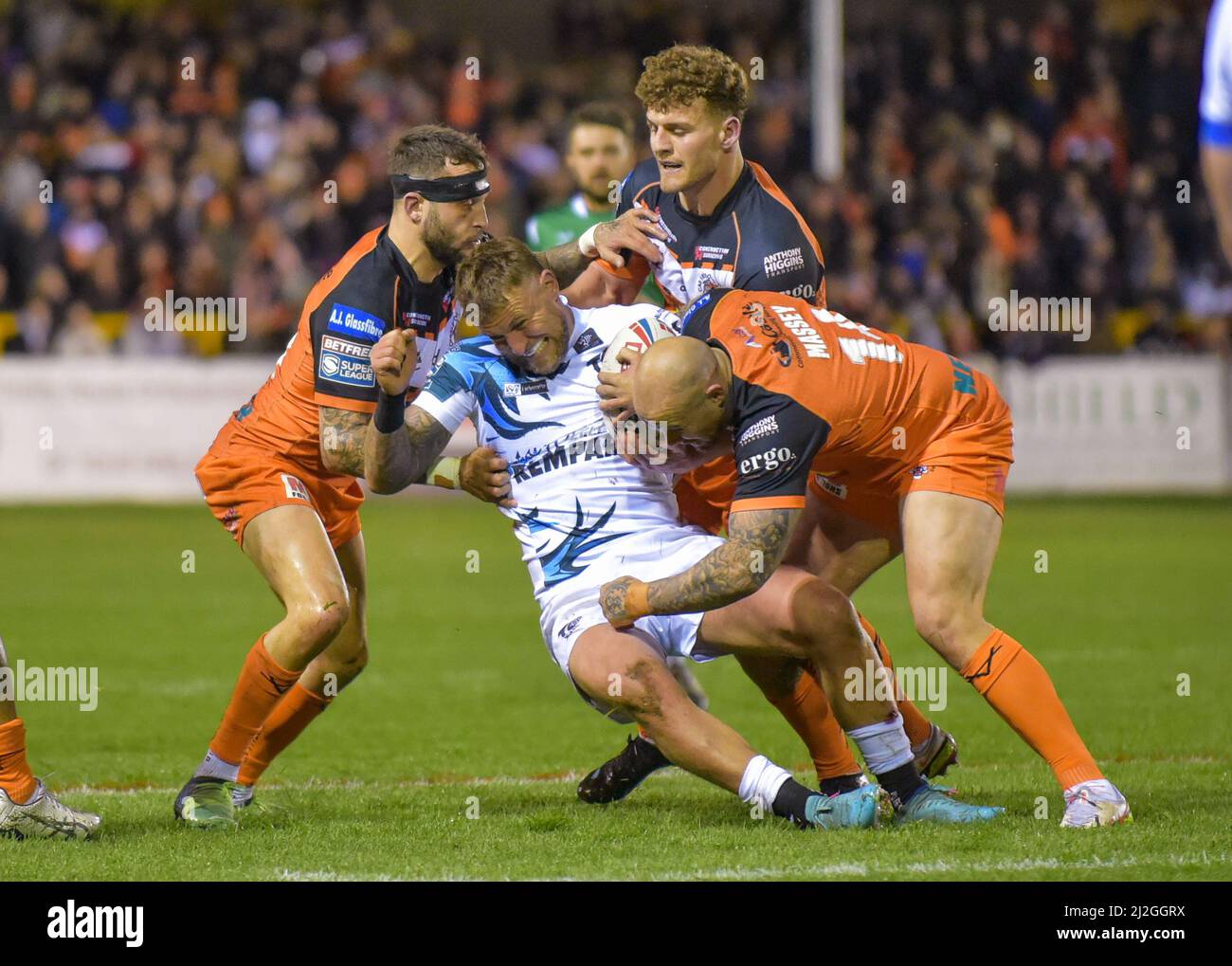 Castleford, Großbritannien. 1. April 2022. Betfred Super League-Spiel zwischen Castleford Tigers und Toulouse Olympique XIII bei der Mend-A-Hose-Jungle, Castleford, West Yorkshire, Großbritannien am 1.. April 2022 Credit: Craig Cresswell/Alamy Live News Stockfoto