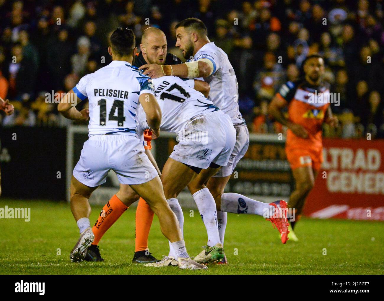 Castleford, Großbritannien. 1. April 2022. Betfred Super League-Spiel zwischen Castleford Tigers und Toulouse Olympique XIII bei der Mend-A-Hose-Jungle, Castleford, West Yorkshire, Großbritannien am 1.. April 2022 Credit: Craig Cresswell/Alamy Live News Stockfoto