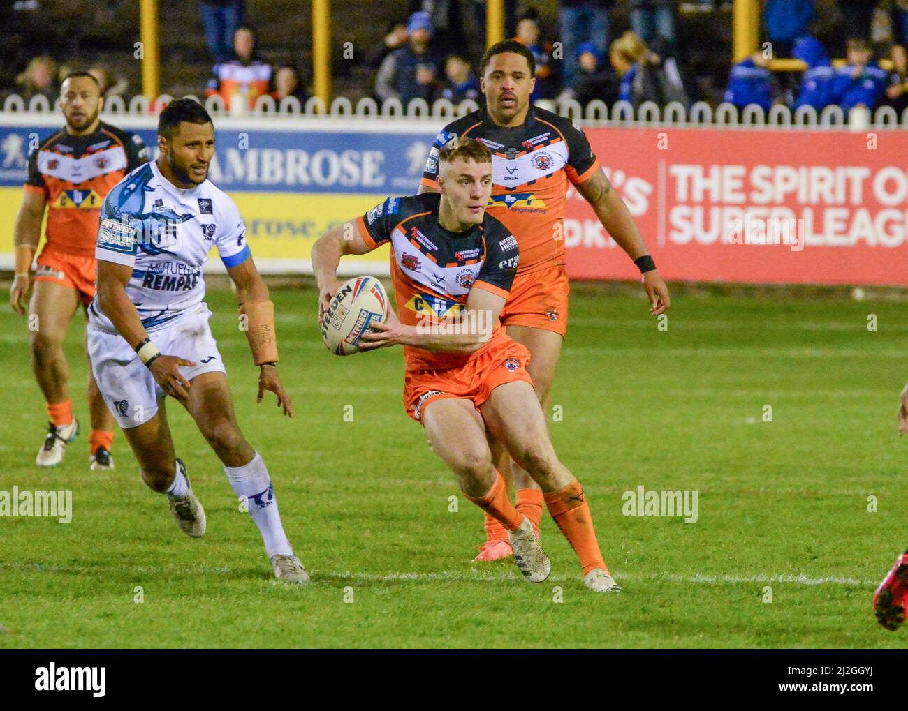 Castleford, Großbritannien. 1. April 2022. Betfred Super League-Spiel zwischen Castleford Tigers und Toulouse Olympique XIII bei der Mend-A-Hose-Jungle, Castleford, West Yorkshire, Großbritannien am 1.. April 2022 Credit: Craig Cresswell/Alamy Live News Stockfoto