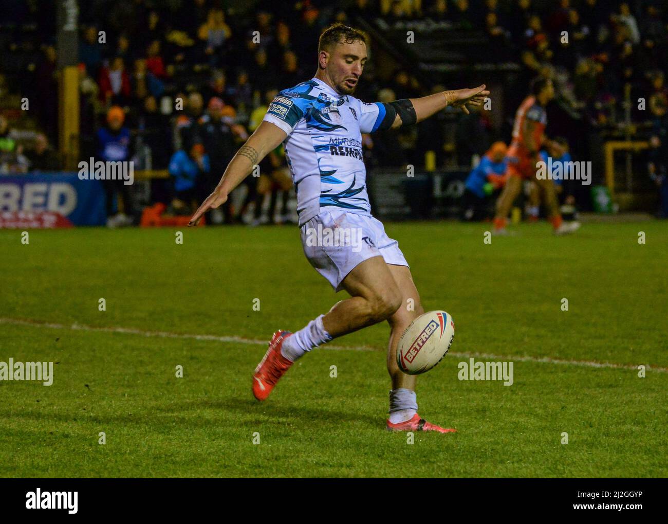 Castleford, Großbritannien. 1. April 2022. Betfred Super League-Spiel zwischen Castleford Tigers und Toulouse Olympique XIII bei der Mend-A-Hose-Jungle, Castleford, West Yorkshire, Großbritannien am 1.. April 2022 Credit: Craig Cresswell/Alamy Live News Stockfoto