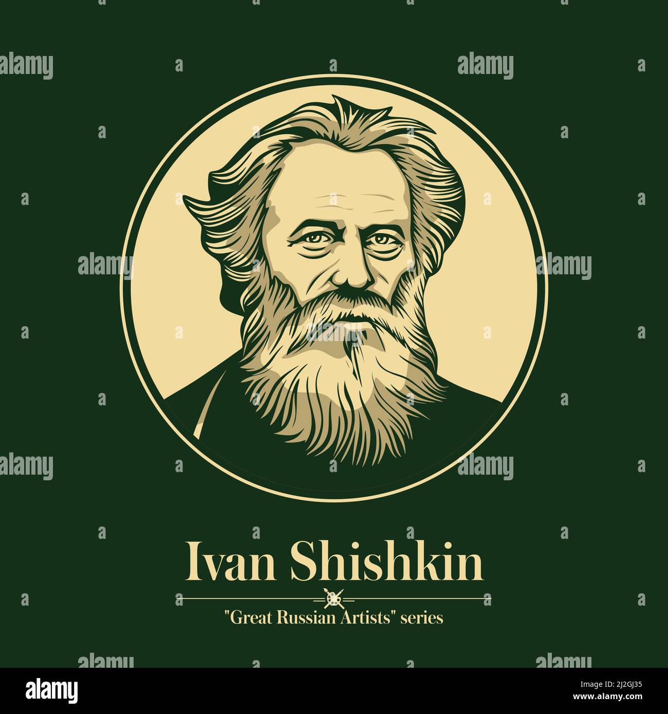 Großer russischer Künstler. Ivan Shishkin war ein russischer Landschaftsmaler, der eng mit der Peredvizhniki-Bewegung verbunden war. Stock Vektor