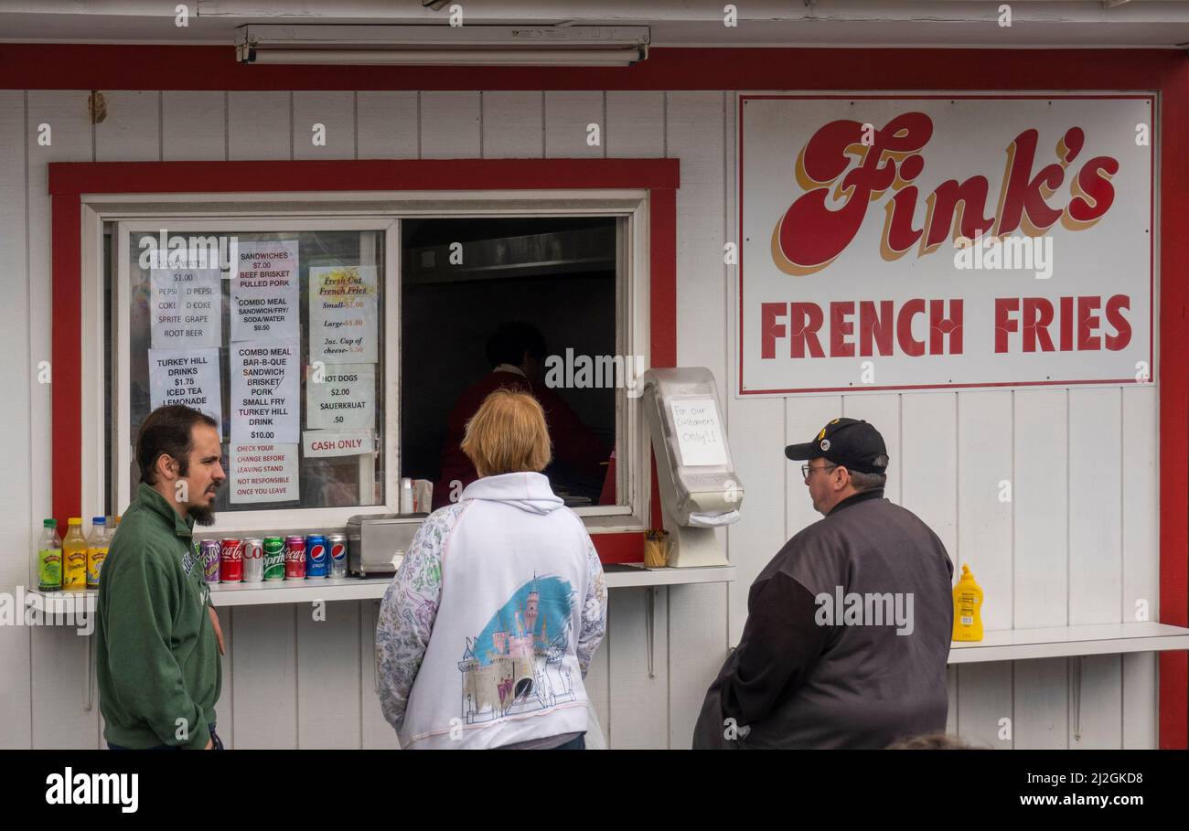 Finks Pommes stehen in Ephrata PA Stockfoto