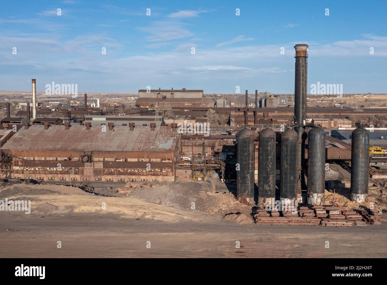 Pueblo, Colorado - das Evraz Rocky Mountain Steel-Werk. Das große russische Bergbau- und Stahlunternehmen Evraz Plc kaufte das Werk im Jahr 2007. Die des Unternehmens Stockfoto