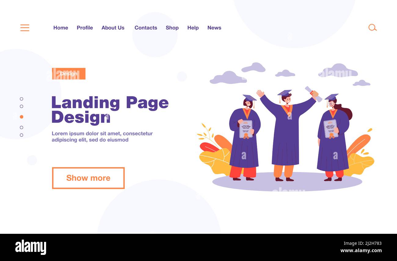 Glücklich graduierte Student stehend und halten Diplome isoliert flache Vektor-Illustration. Lächelnde Männer und Mädchen in akademischen Kleidern und Abschlussfeiern Stock Vektor