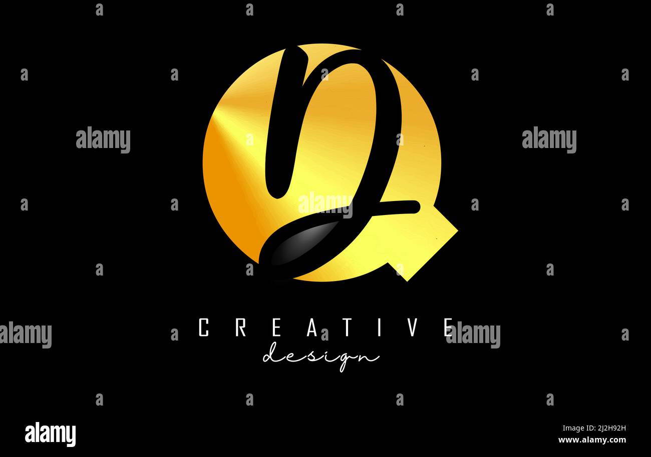 Golden Letters QD-Logo mit minimalistischem Design. Buchstaben Q und D mit geometrischer und handschriftlicher Typografie. Kreative Vektor-Illustration mit Buchstaben. Stock Vektor