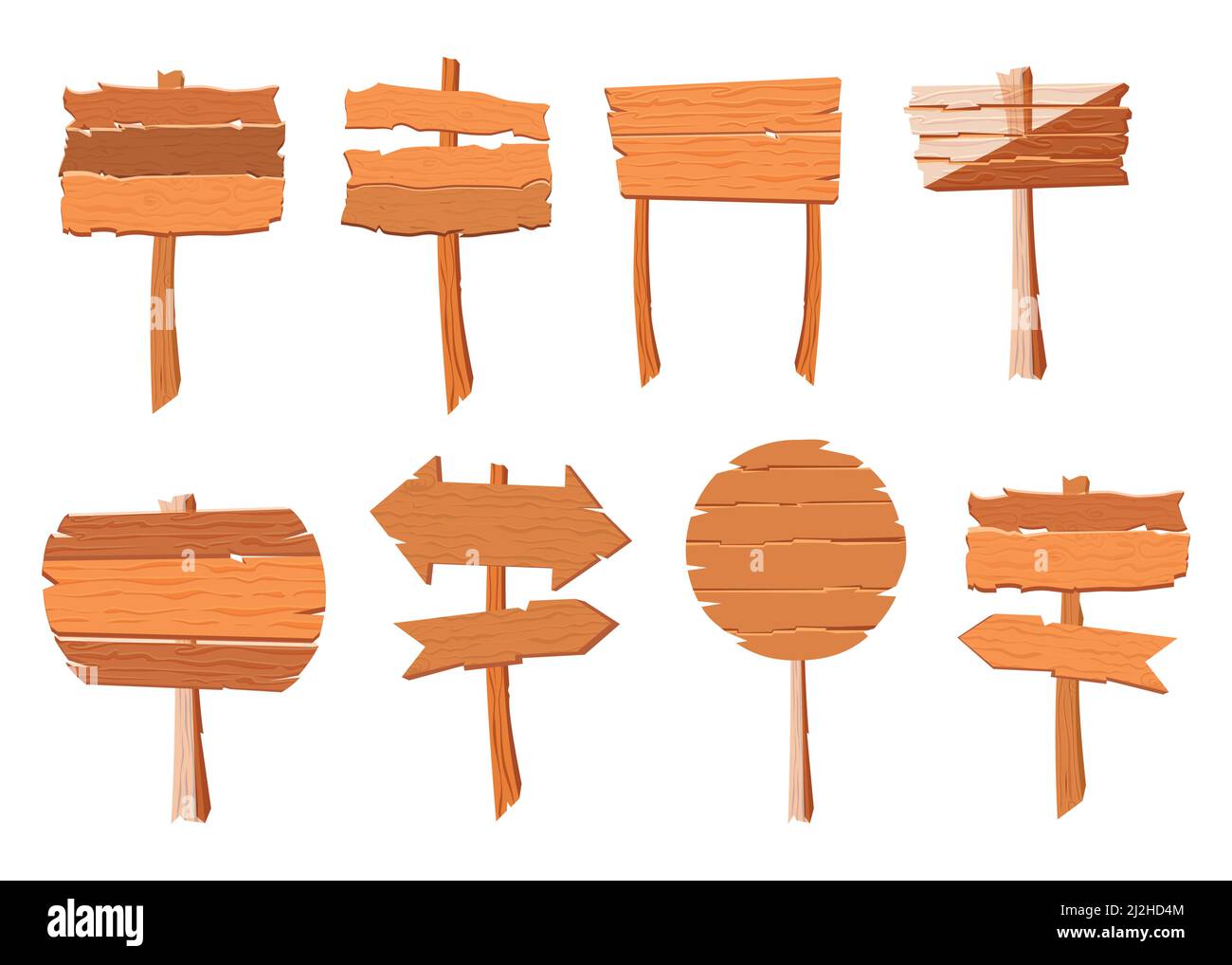 Holzgesänge in verschiedenen Formen Vektor-Illustrationen Set. Sammlung von Holz Schilder, runde Bretter und Banner, Zeiger auf Stock isoliert auf whit Stock Vektor