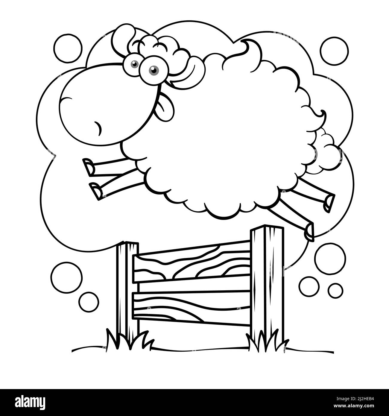 Lustige Cartoon Schafe Springen Den Zaun Umriss Stock Vektor