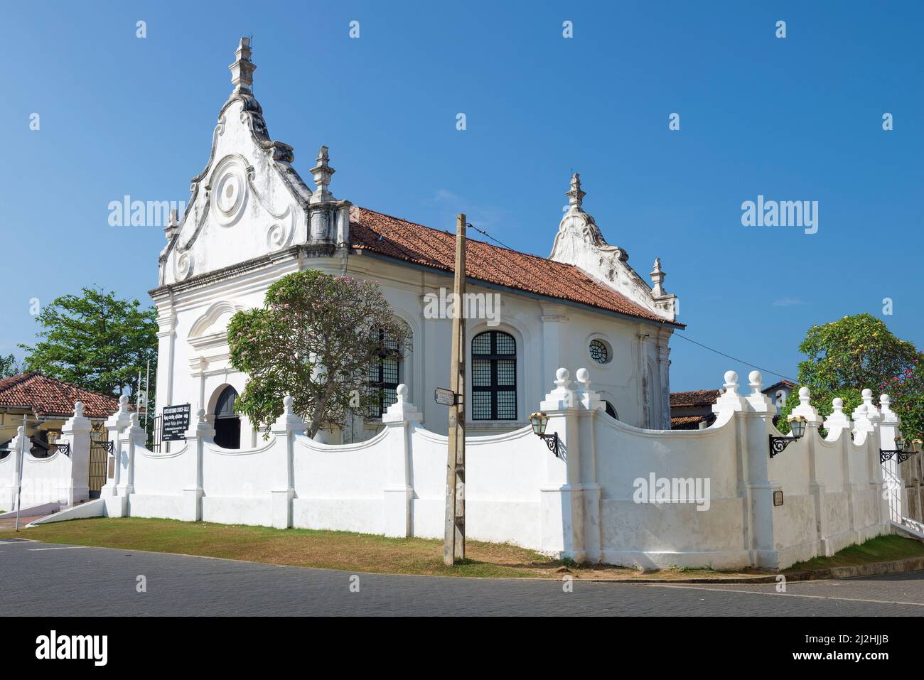 GALLE, SRI LANKA - 08. FEBRUAR 2020: Alte reformierte holländische Kirche an einem sonnigen Tag Stockfoto