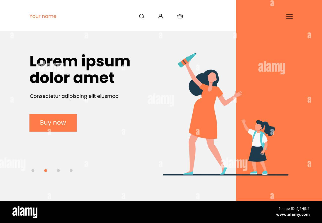 Eine Schwangerin kümmert sich nicht um ihre Gesundheit. Kind, Bier, Alkohol flache Illustration. Verantwortungslosigkeit und Mutterschaftskonzept für Banner, Website-Design oder Stock Vektor