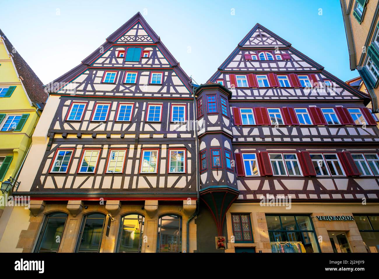 Traditionelles Fachwerkhaus in der Tübinger Altstadt. Baden-Württemberg, Deutschland. Stockfoto
