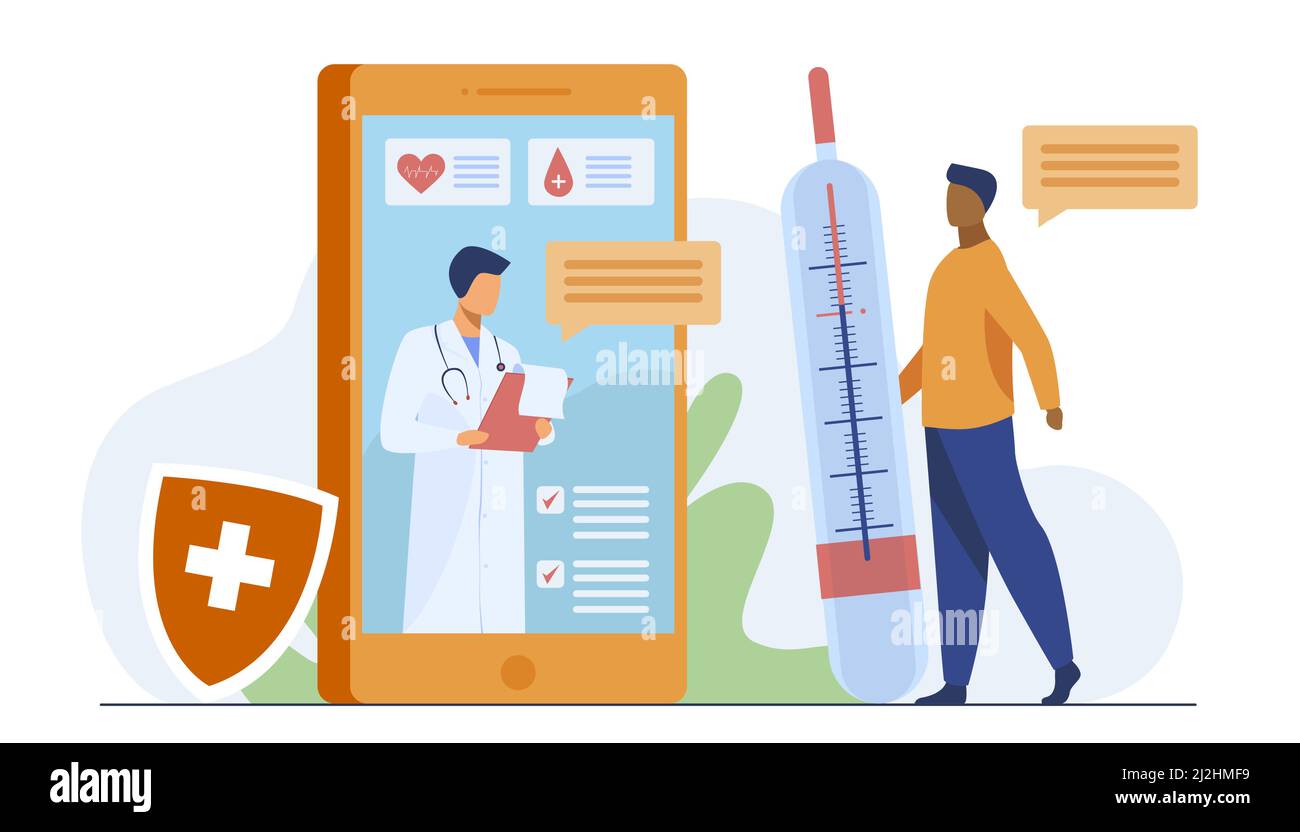 Online-Arzt-Unterstützung über Smartphone-Vektor-Illustration. Mobile Medizin Assistance Chat mit Arzt oder Krankenschwester. Medizinische Behandlung, Gesundheitswesen und Stock Vektor