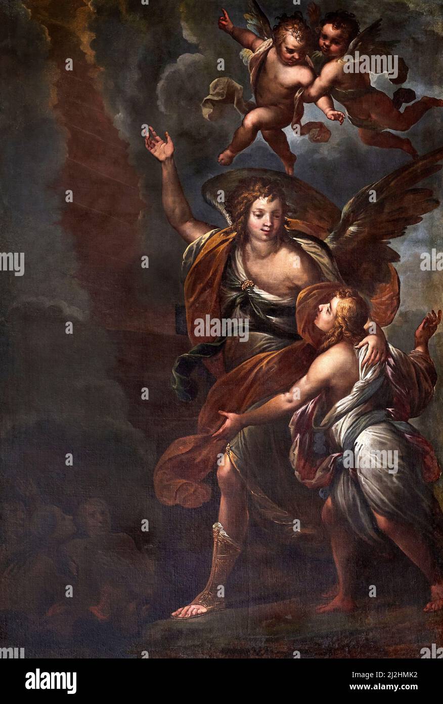 Der Schutzengel - Öl auf Leinwand - Maler aus Bergamo aus dem 18.. Jahrhundert - Verdello (BG), Italien, Kirche St. Peter und St. Paul Stockfoto