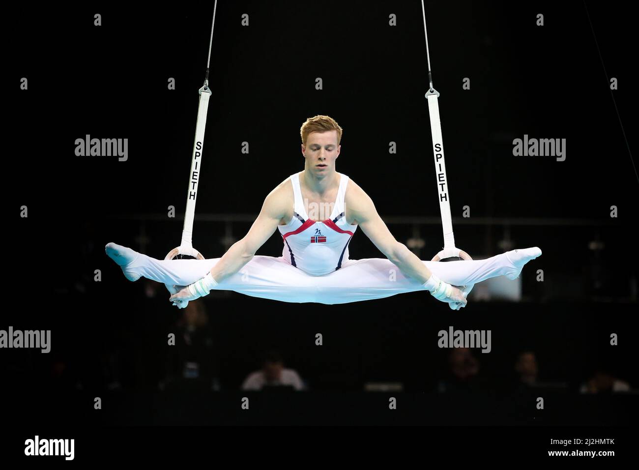 Stettin, Polen, 10. April 2019: Stian Skjerahaug aus Norwegen tritt bei den Europameisterschaften an den Ringen an Stockfoto