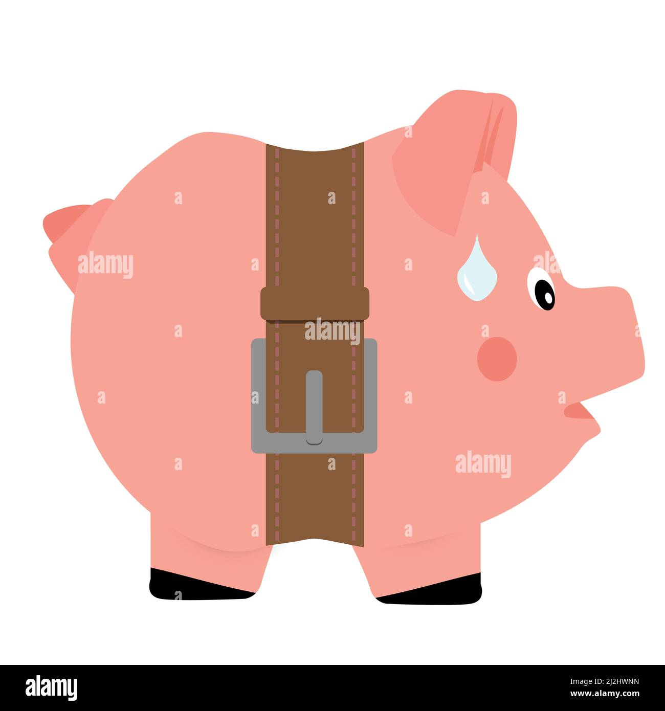 Sparschwein mit einem sehr engen Gürtel. Konzept von Inflation und Wertverlust der Ersparnisse Stock Vektor