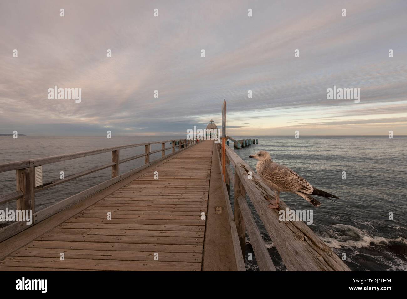 Sellin, Deutschland : Historische Holzpier in Sellin am Strand nach Sonnenaufgang Stockfoto