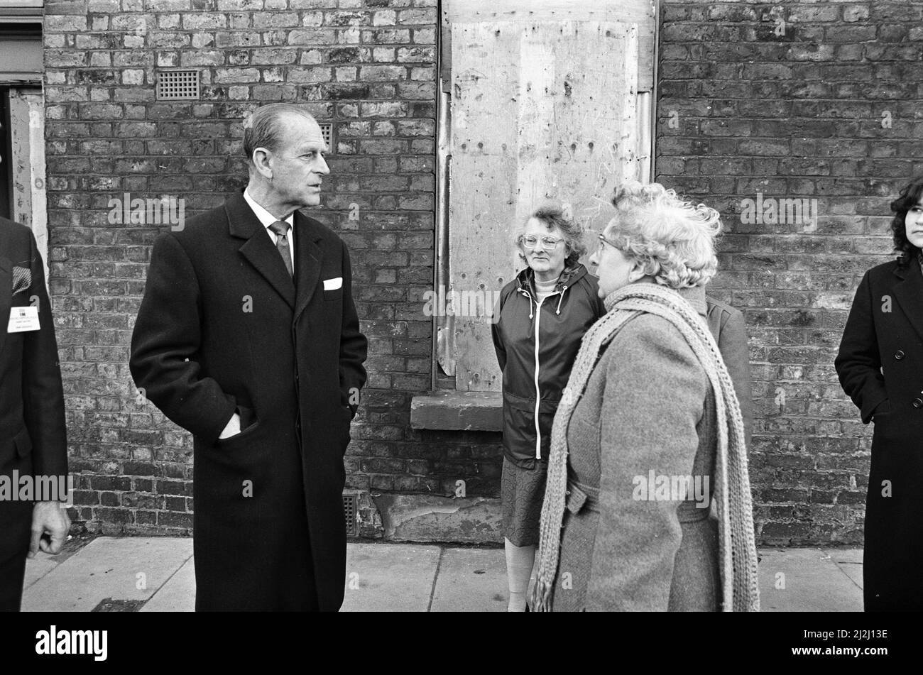 Prinz Philip, Herzog von Edinburgh, besucht Wavertree, Liverpool. 20.. Februar 1987. Stockfoto