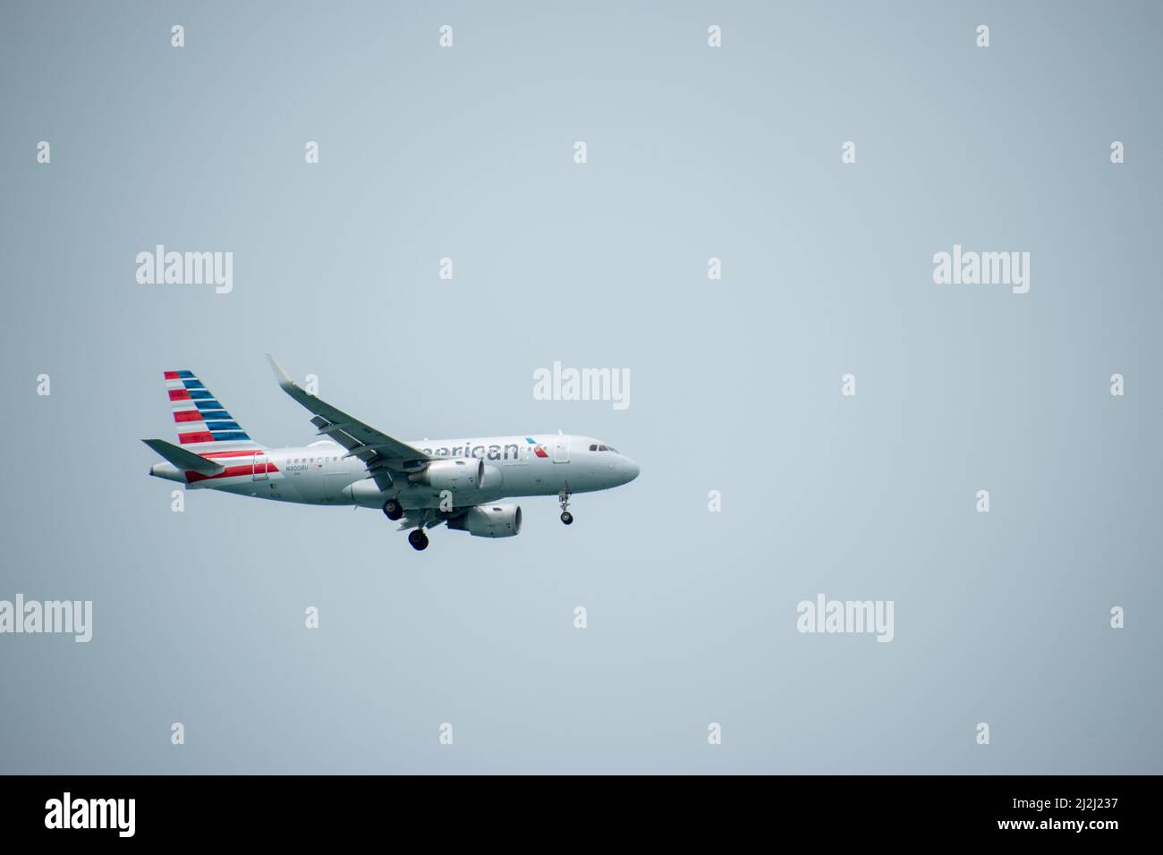 Key West, FL - Sep 9 2021: Ein Airbus A319-100 von American Airlines wurde 2013 in Hamburg gebaut Stockfoto