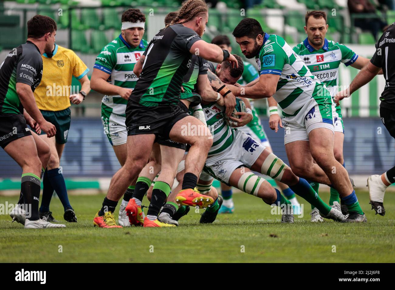 Monigo Stadium, Treviso, Italien, 02. April 2022, Sebastian Negri (Benetton Rugby) während des Spiels von Benetton Rugby gegen Connacht Rugby - United Rugby Championship Stockfoto