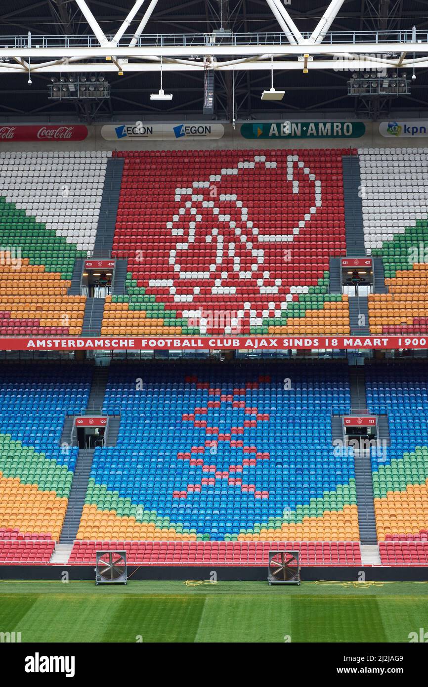 Auf einer touristischen Tour in der Amsterdam Arena (Johan Cruijff Arena) FC AJAX Fußballstadion in Amsterdam, N Stockfoto