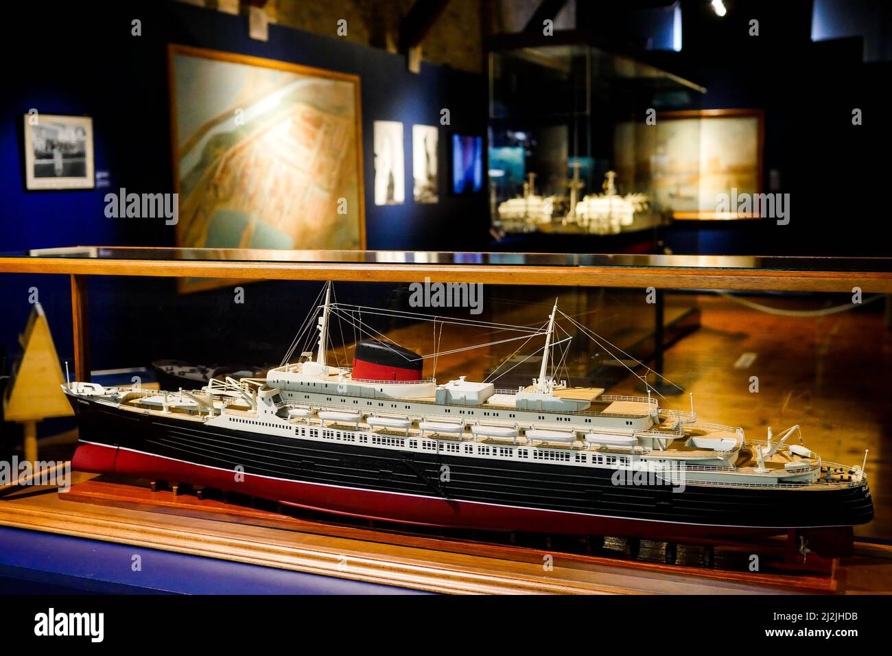 Scale-Modell von Le Caledonien, Fracht-/Passagierschiff, Musem, Dunkirk, Nord, Hauts-de-France, Nordfrankreich Stockfoto