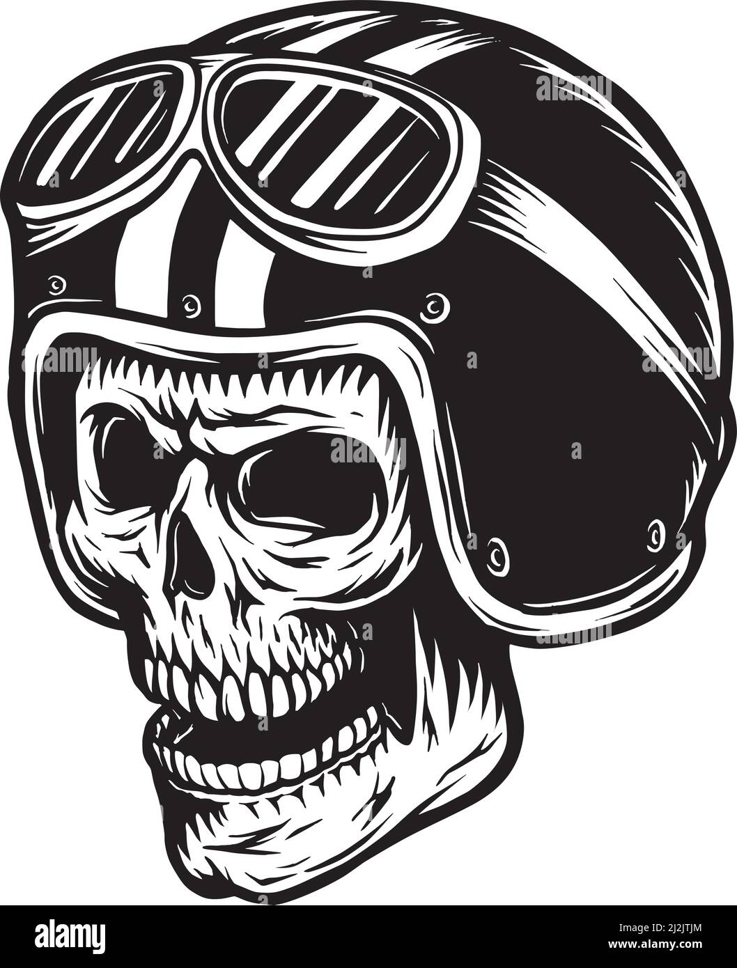 Vintage monochrome Skull Rider Konzept mit Motorradhelm und Brille Isolierte Vektordarstellung Stock Vektor