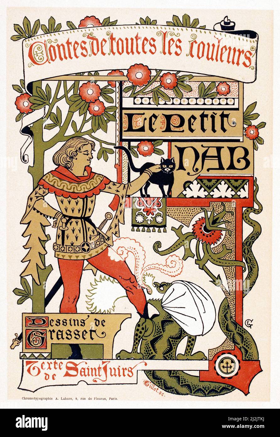Plakatkunst von Eugene Grasset. Jugendstil - Jugend - Belle Epoque. Vintage-Poster. Le Petit Nab. 1882. Abbildung des Deckels. Stockfoto