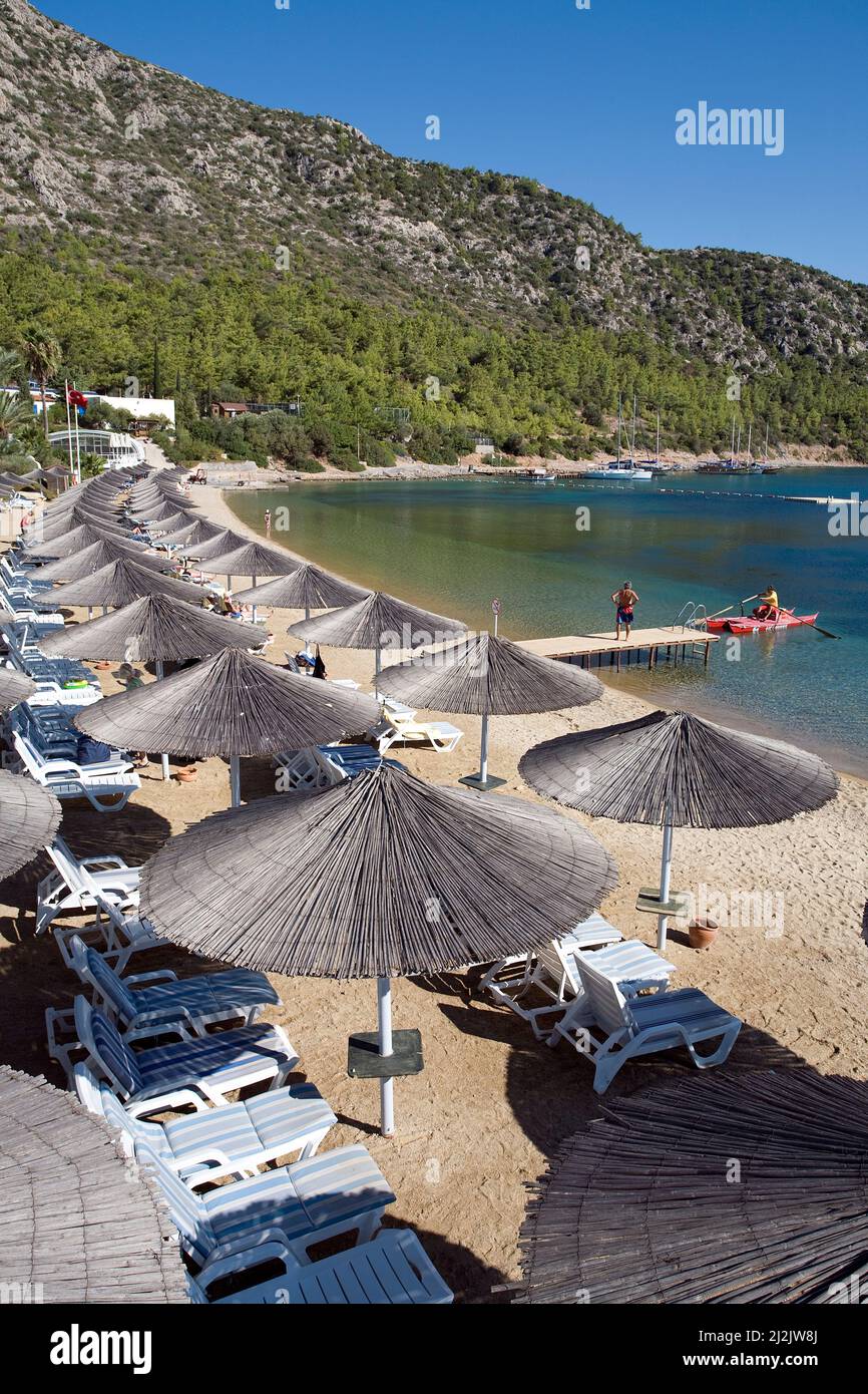 Strand des Hapimag-Hotels, Bodrum, Türkei, Mittelmeer Stockfoto