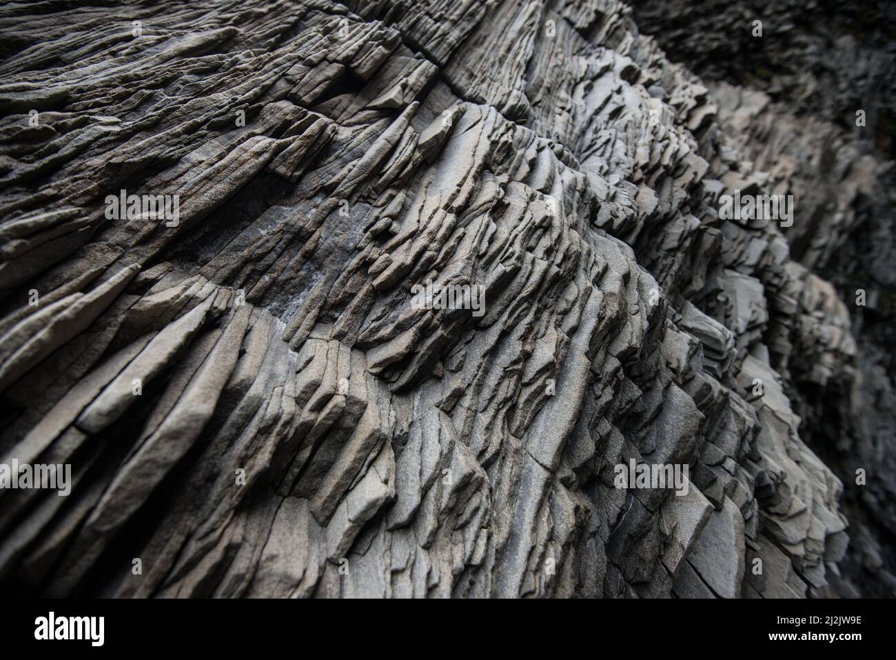 Basalt Rocks in Reynisfjara, Vik, island Stockfoto