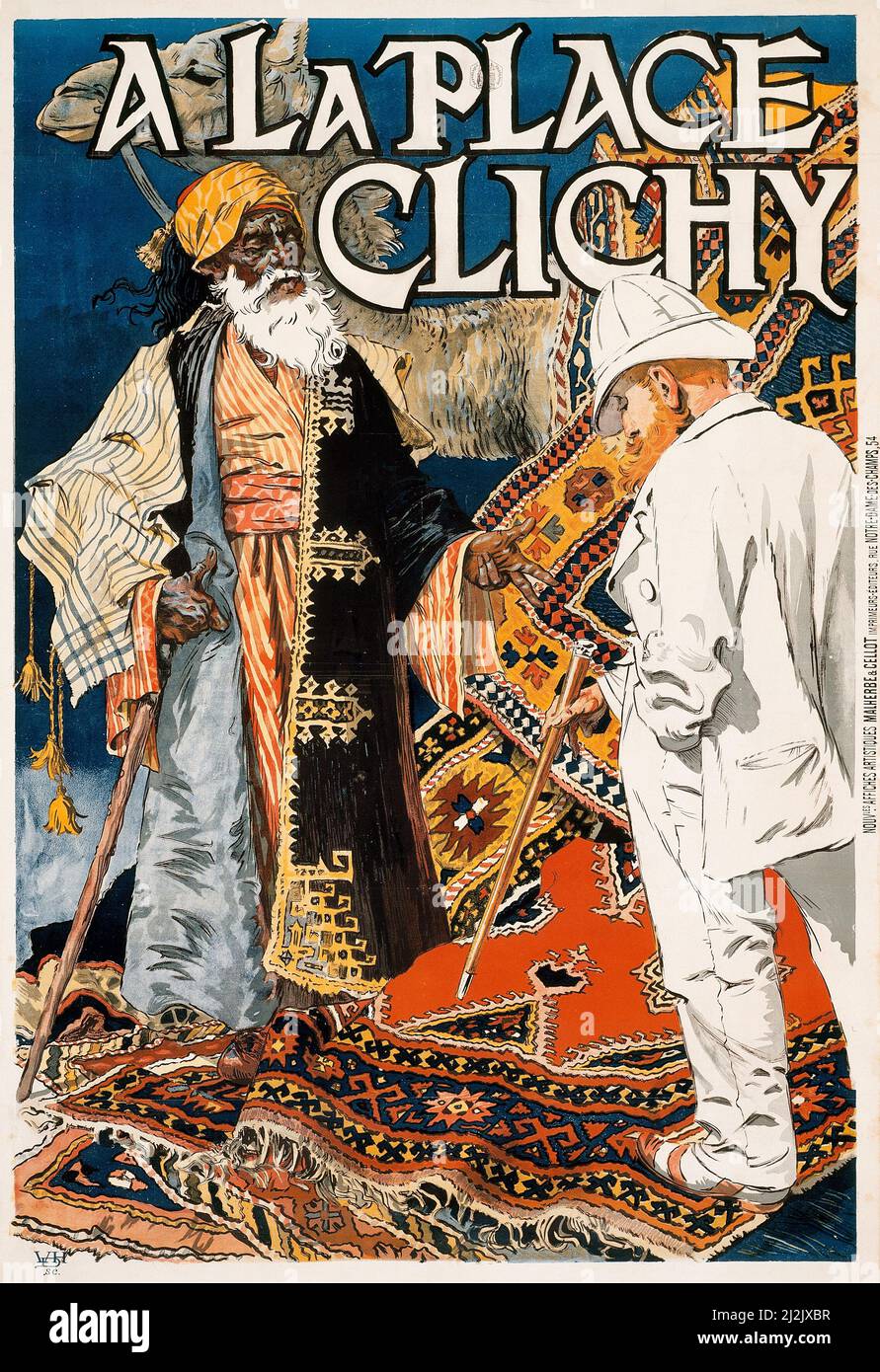 Plakatkunst von Eugene Grasset. Jugendstil - Jugend - Belle Epoque. Vintage-Poster. A la Place Clichy (1891). Stockfoto