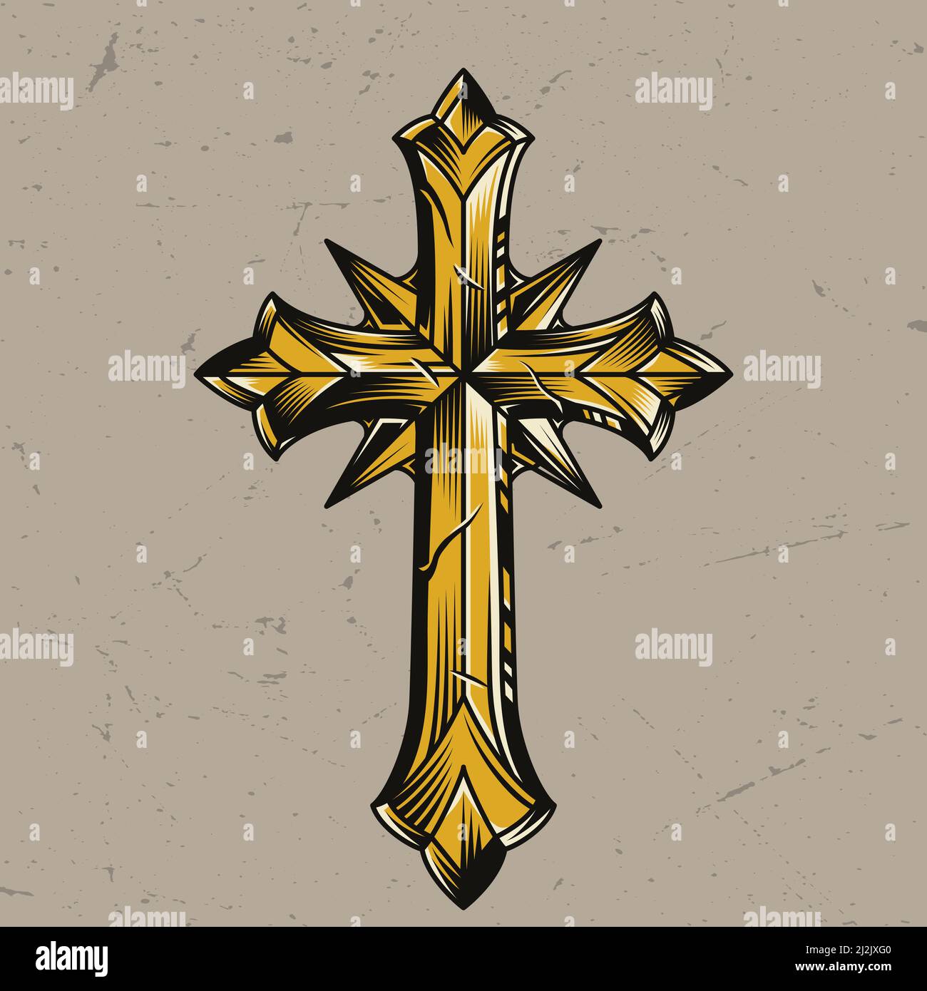 Vintage Gold elegante religiöse Kreuz Vorlage auf grauem Hintergrund isoliert vektorgrafik Stock Vektor