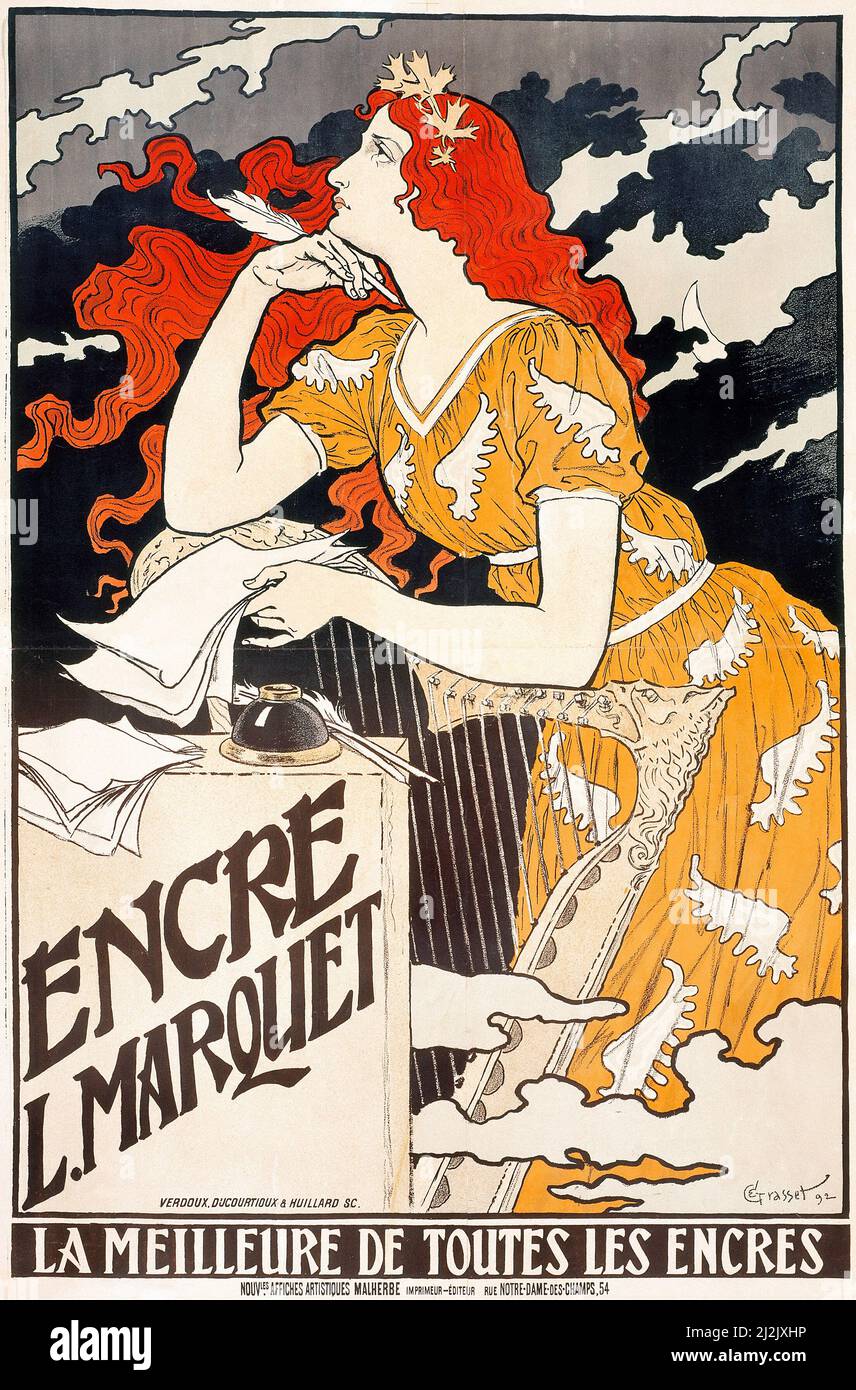 Plakatkunst von Eugene Grasset. Jugendstil - Jugend - Belle Epoque. Vintage-Poster. Encre L. Marquet (1892) Stockfoto