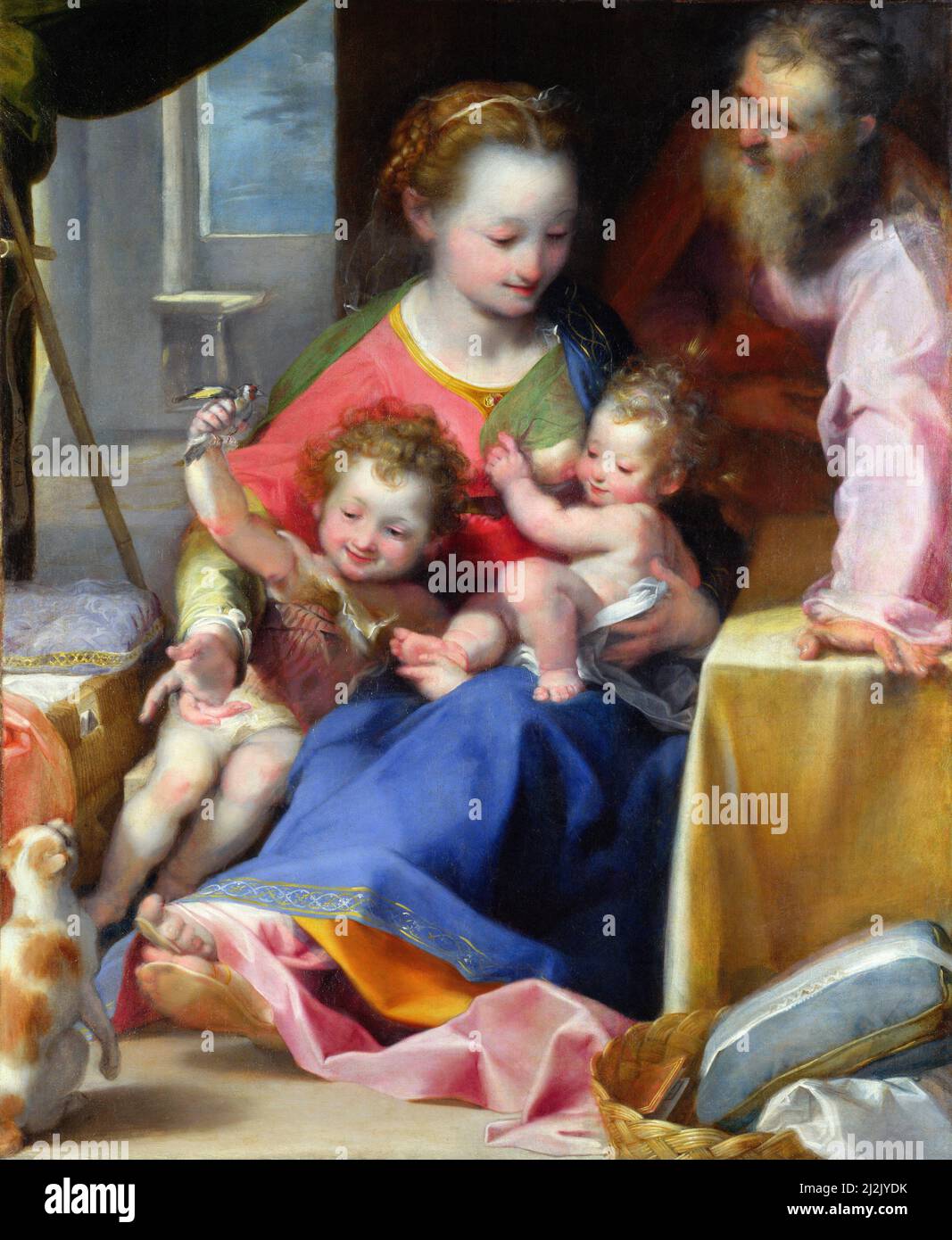 Die Madonna mit dem Kind mit dem heiligen Josef und dem Kleinkind, bekannt als die Madonna der Katze ('La Madonna del Gatto') von Il Barocci (Federico Barocci: c.1528-1612), Öl auf Leinwand, um 1575 Stockfoto