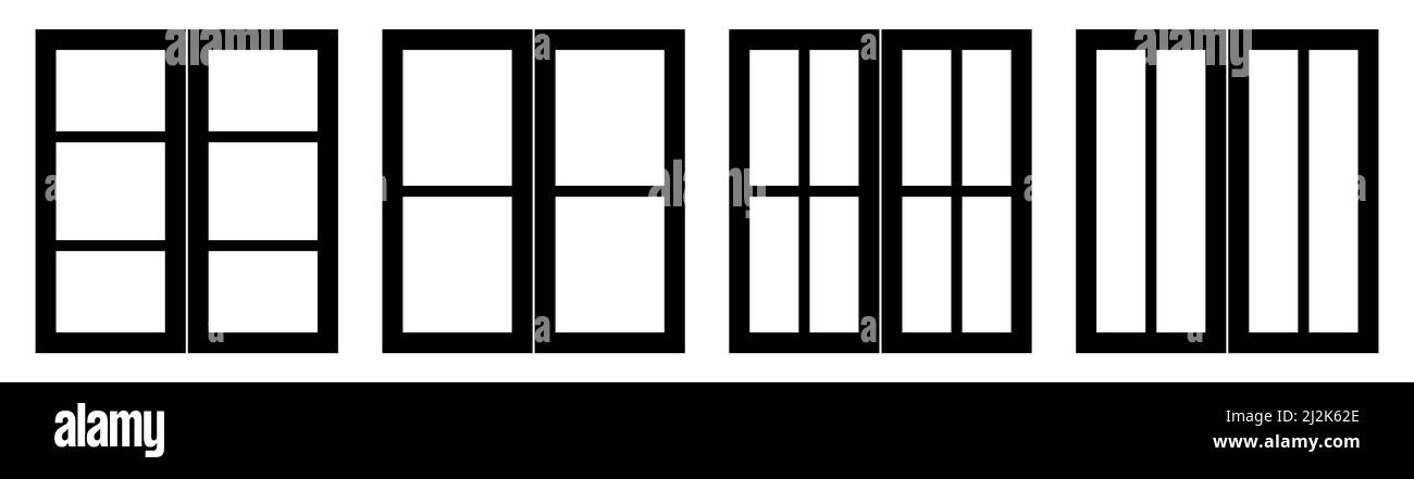 Vektor-Set von verschiedenen Arten von klassischen Fenstern schwarze Silhouetten, isoliert auf weißem Hintergrund. Stock Vektor