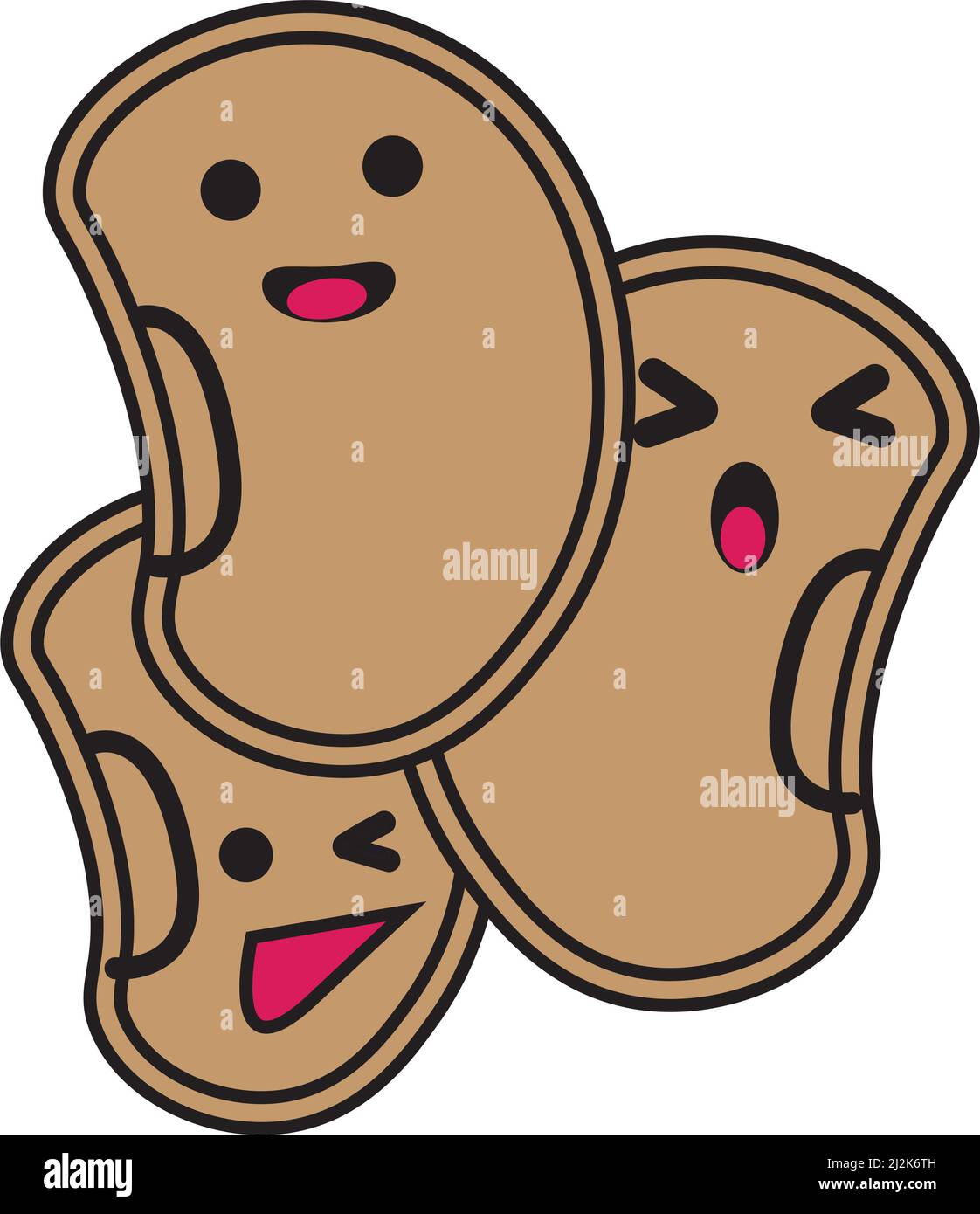 Cute Cartoon Cashew Nuss Vektor Illustration isoliert auf weißem Hintergrund. Braune Farbe, wie eine Kartoffel. Stockfoto