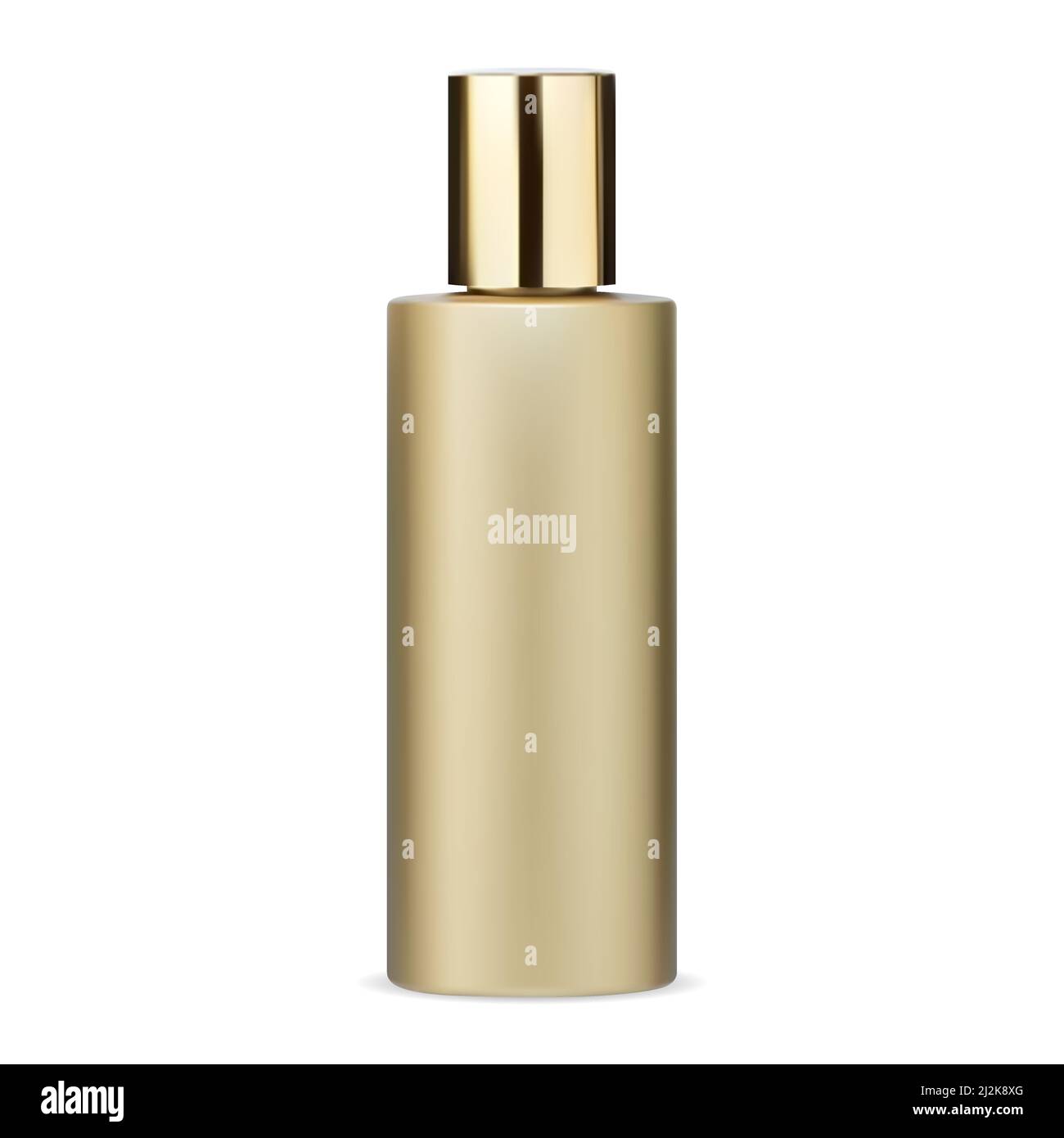 Shampoo-Flasche Mockup. Flasche Kosmetikbehälter, goldene Kunststoffverpackung für Badeprodukt. Haargel oder Körper Haut zylindrischen Schablone Design, loti Stock Vektor