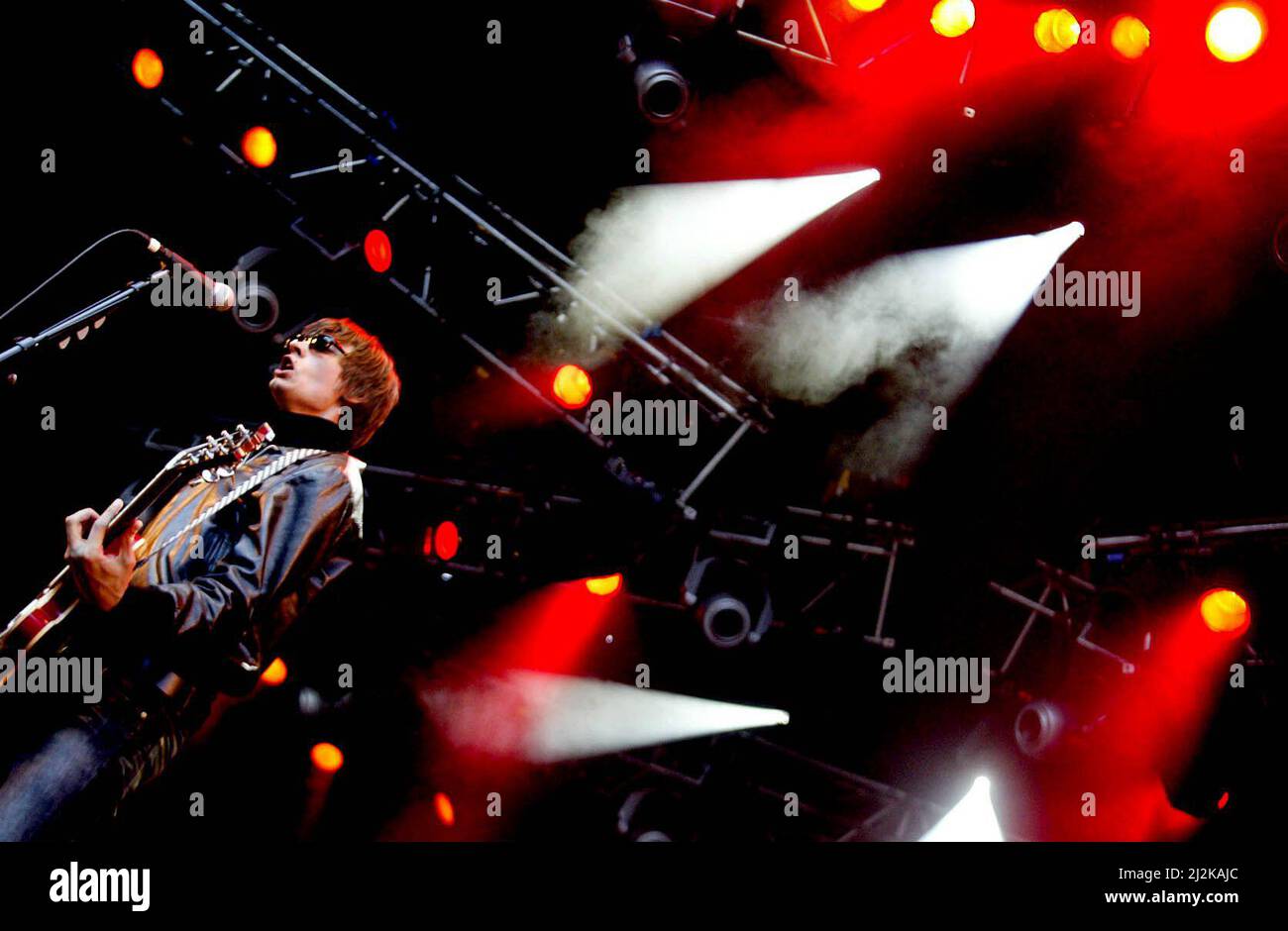 Mando Diao während eines Konzerts im Hultsfredsfestivalen, Hultsfed, Schweden. Stockfoto