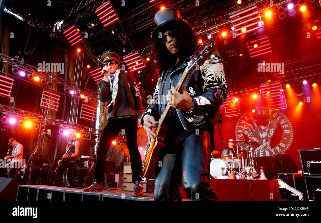 The Hultsfred Festival, 2007. Velvet Revolver mit Gitarrist 'Slash'. Stockfoto